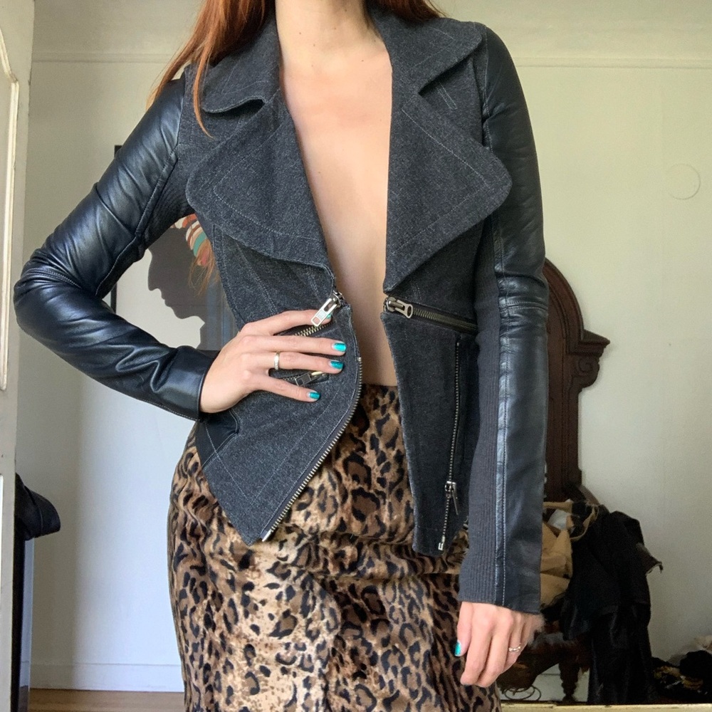 Cut25 leather denim motorcycle moto crop zip jacket XS